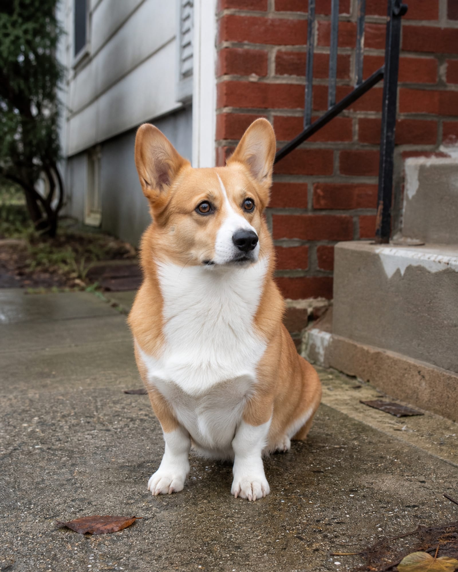 A dog sitting upright and attentive, shoulders square to camera, in Pasadena, MD