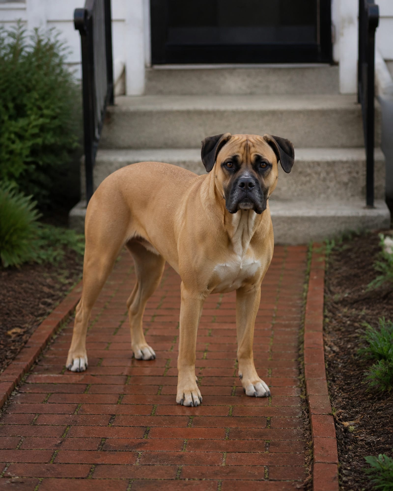 A dog standing alert with its weight even, tail neutral, in Prince Frederick, MD