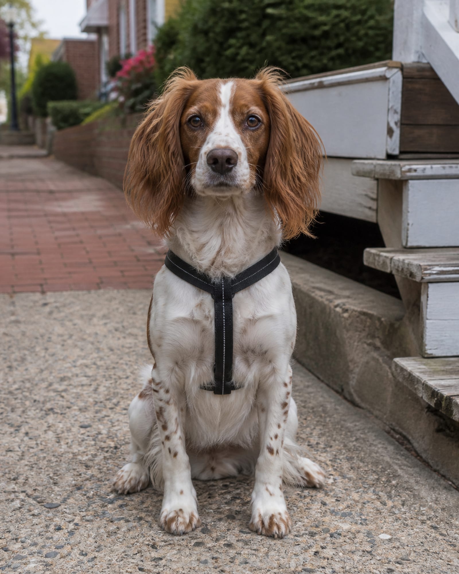 A dog sitting upright and attentive, shoulders square to camera, in Westminster, MD