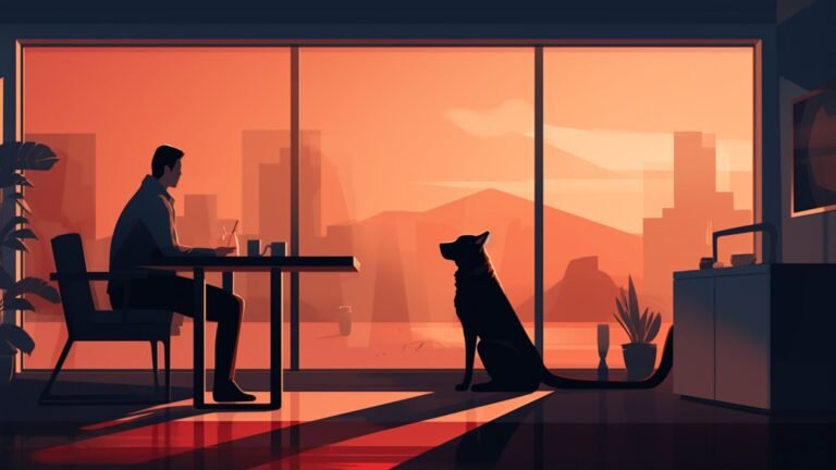 A Digital Illustration Of A Dog Waiting Patiently In Place While The Owner Gestures For It To Stay