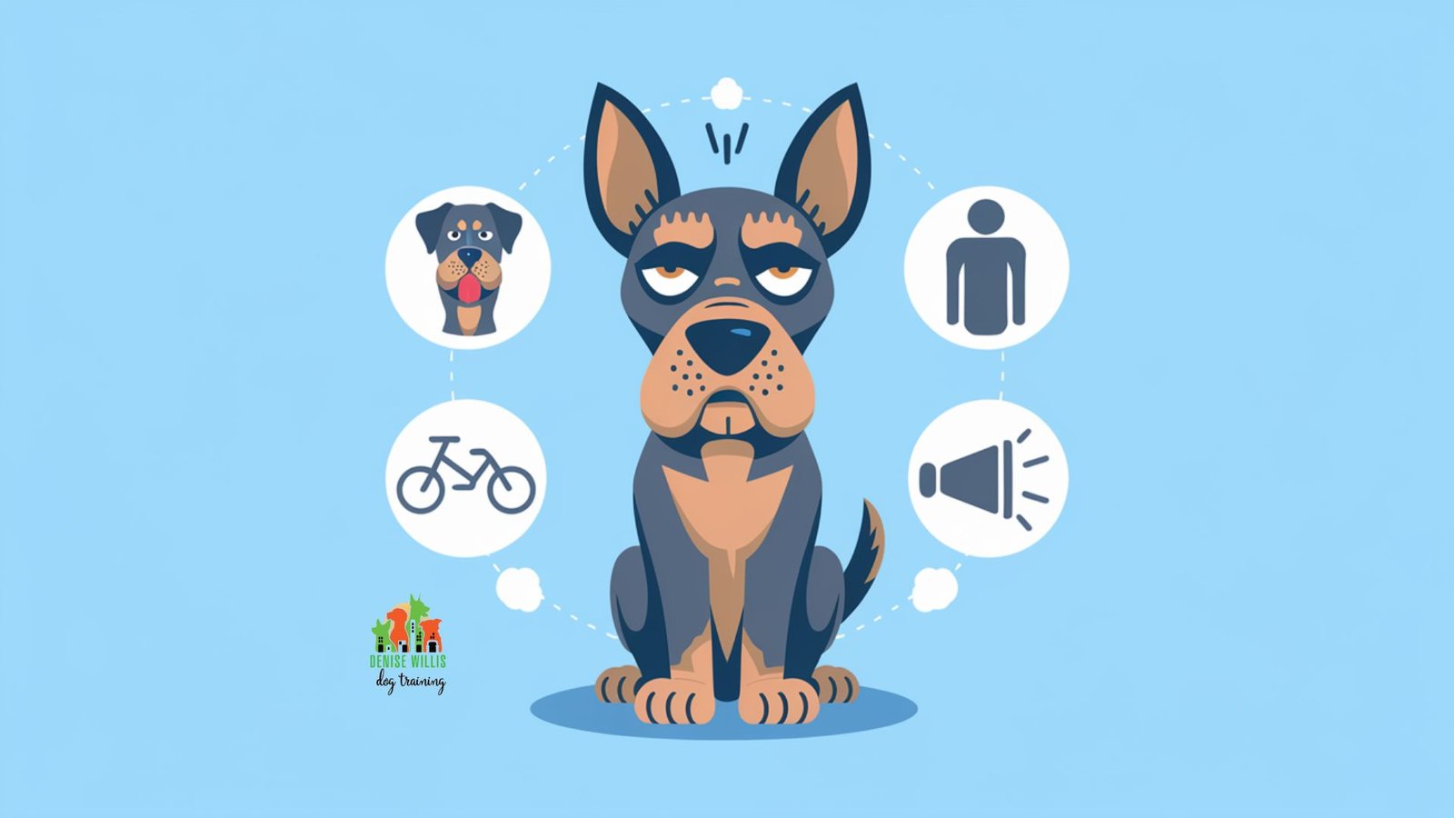Vector illustration of a nervous dog surrounded by common triggers