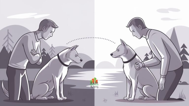 Vector illustration showing human body language and dog aggression communication through subtle signals and postures